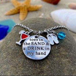 Toes in the Sand, Drink in my Hand Charm Necklace